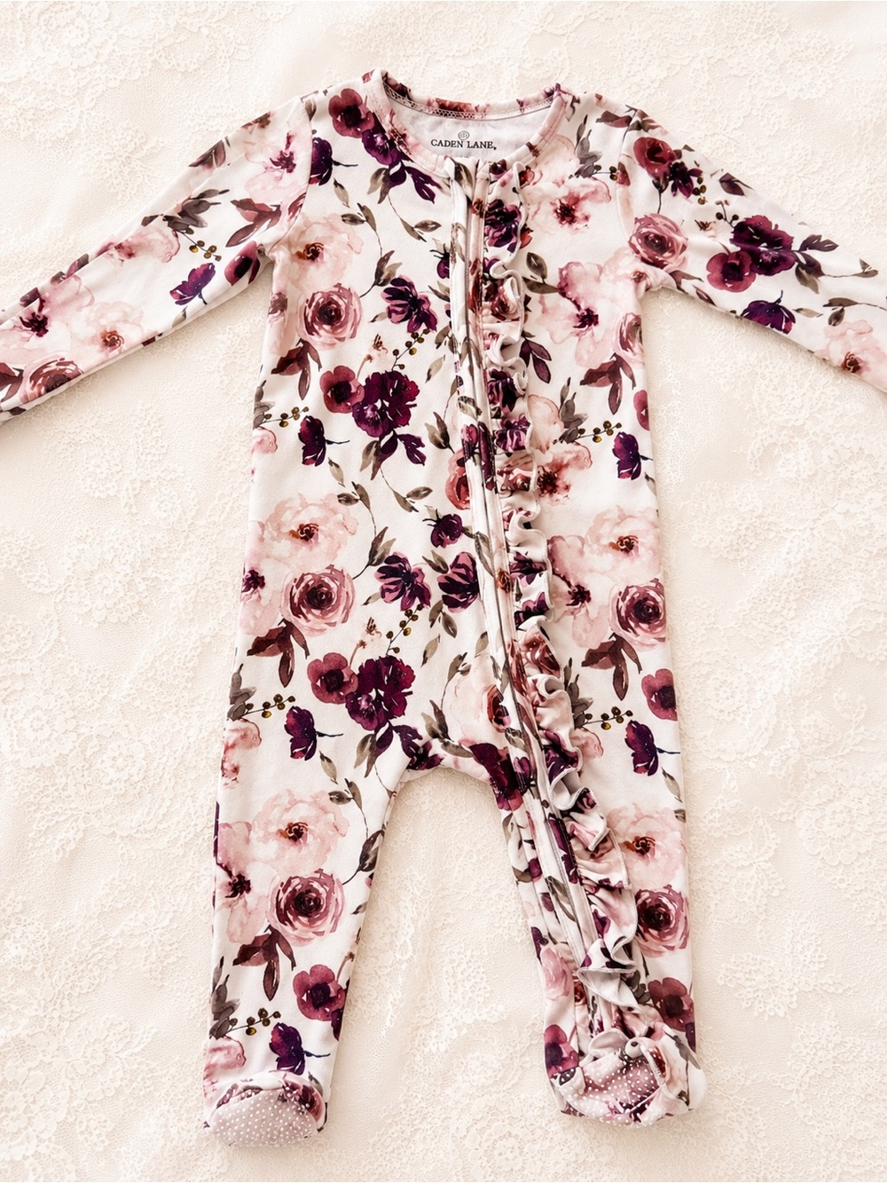 Caden Lane Floral Ruffle Zipper Footie